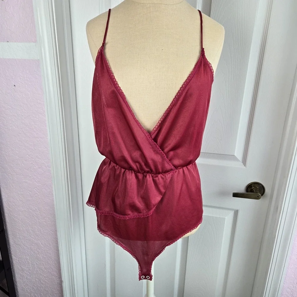 Moodsetter Vintage Red Teddy  One Piece Size M Lingerie Snap Crotch Made‎ In USA